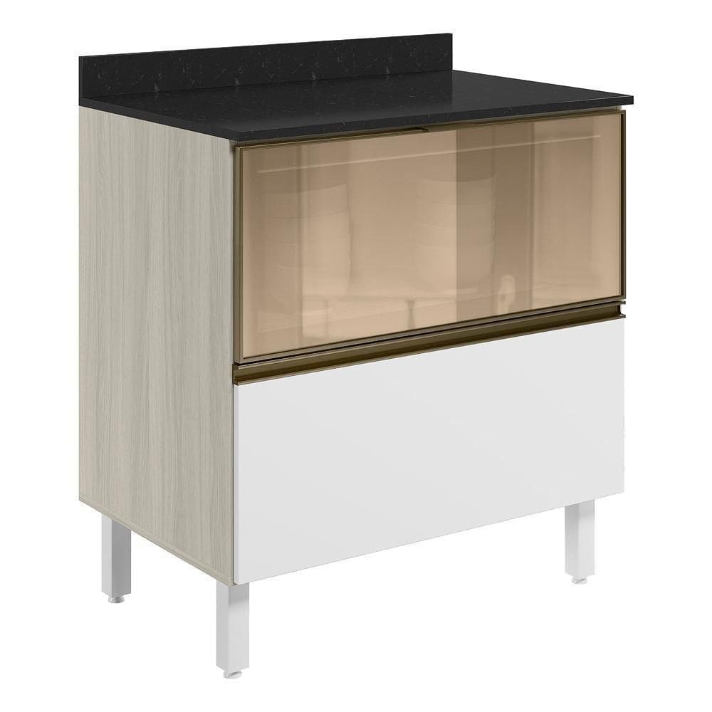 Balcao Tampo 2g Vidro 80cm Mdf Kali 16415 Bianco Toq Branco Uv Nicioli