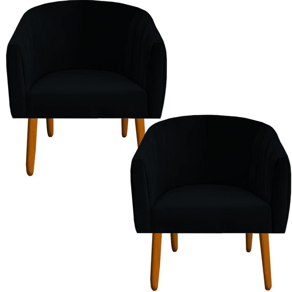 Kit 02 Poltrona Julia Decoração Salão Cadeira Escritório Recepção Estar Amamentação Suede Preto D`classe Decor