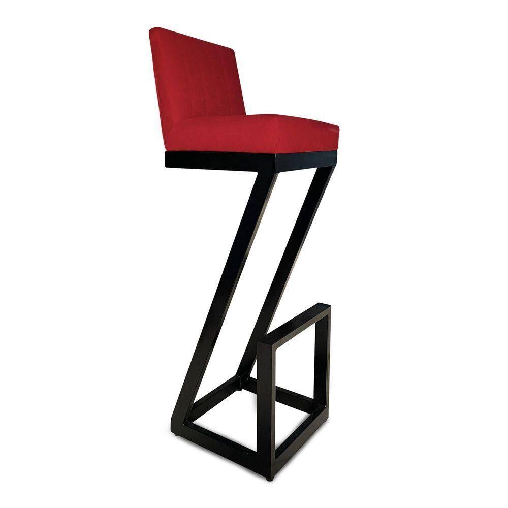 Banqueta Alta Z Base De Ferro Suede Vermelho D`classe Decor