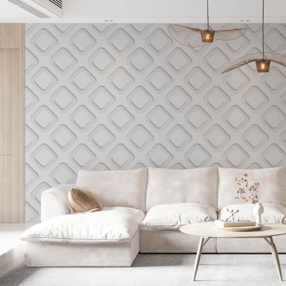 Kit 3 Rolos Papel De Parede Adesivo Abstrato 3D Branco 3,0M