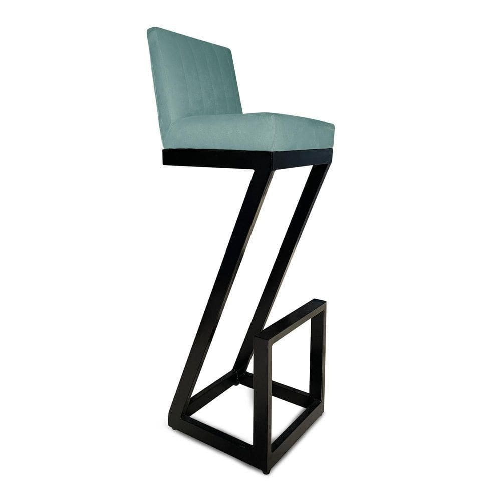 Banqueta Alta Z Base De Ferro Suede Azul Tiffany D`classe Decor