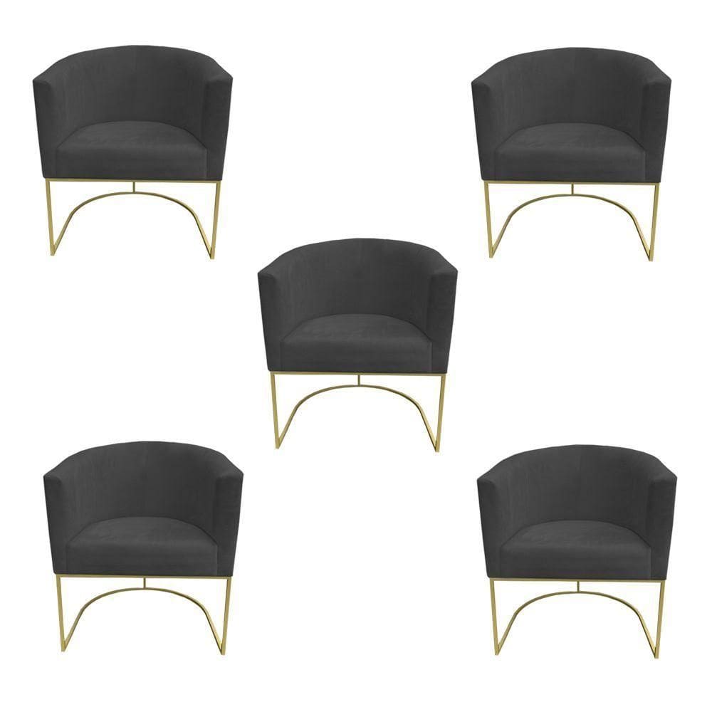 Kit 05 Poltronas Paola Base De Ferro Sued Grafite D`classe Decor