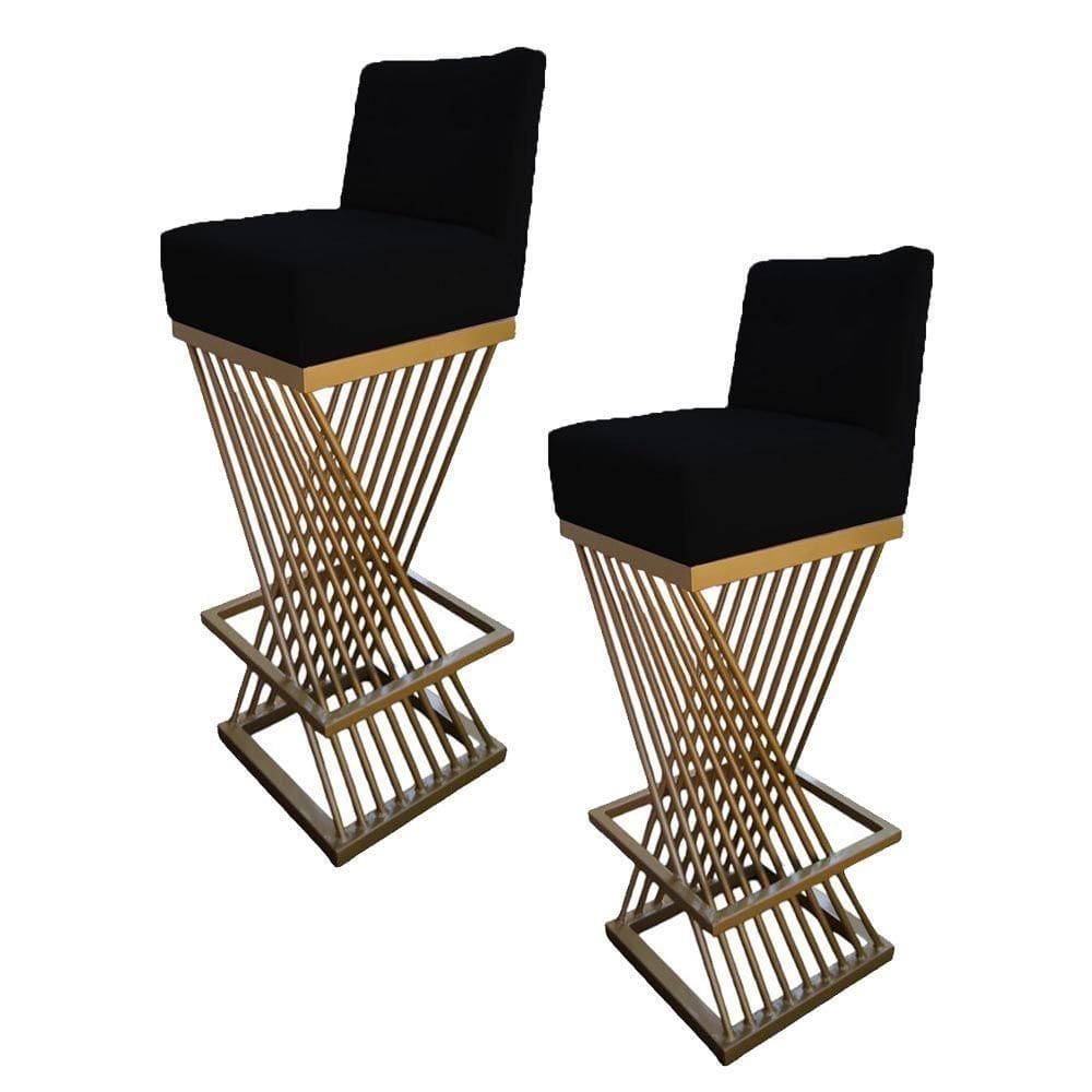 Kit 02 Banquetas Luma Base De Ferro Sued Preto D`classe Decor