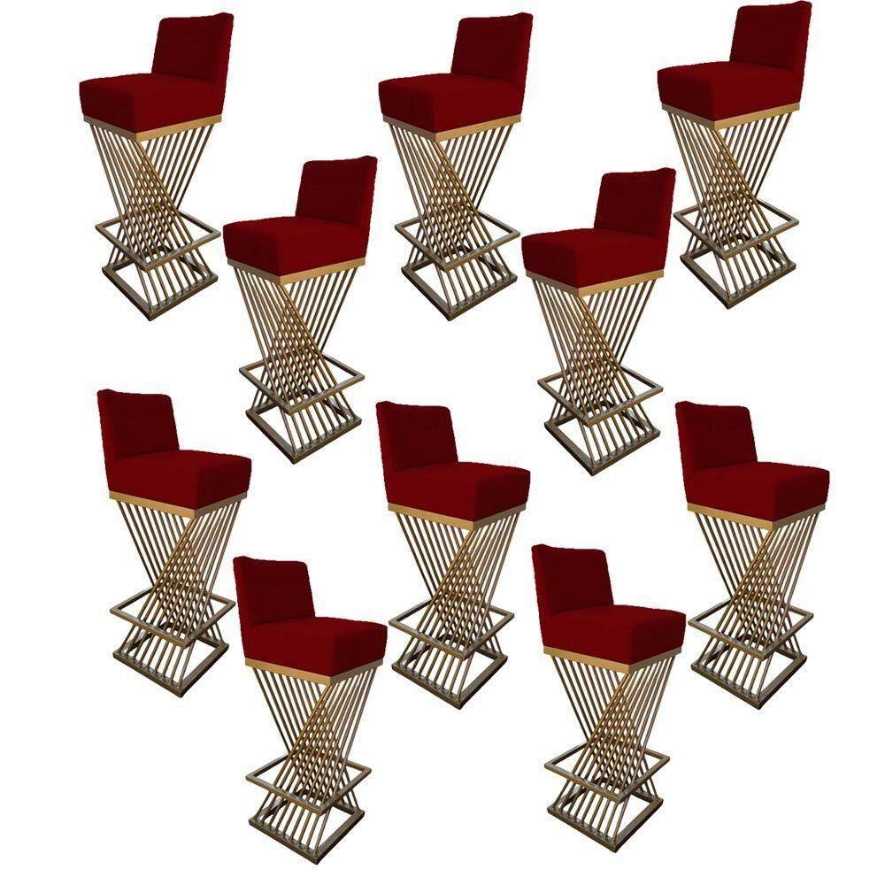 Kit 10 Banquetas Luma Base De Ferro Sued Marsala D`classe Decor