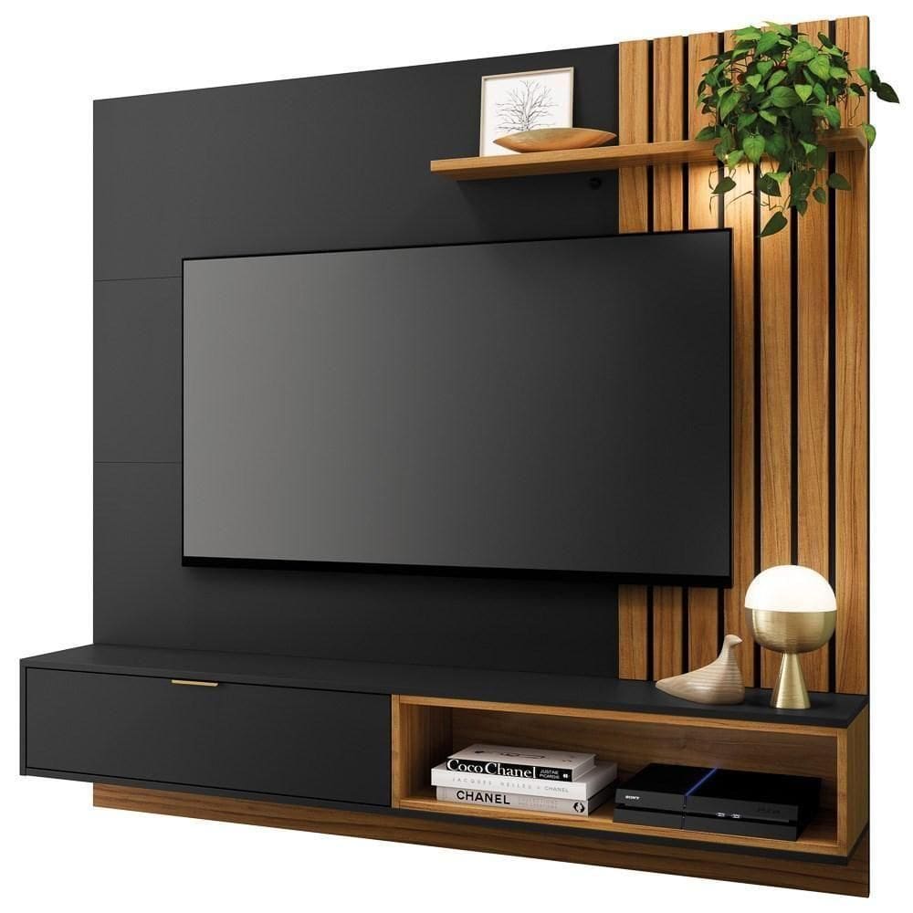 Painel Bancada Suspensa Para Até 60 Pol. 160cm Ripado Palmas C05 Preto-noce Milano - Mpozenato
