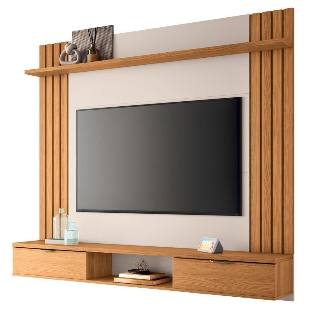 Painel Para 70 Pol 180cm Ripado 2 Portas Solle H01 Off White-cinamomo - Mpozenato