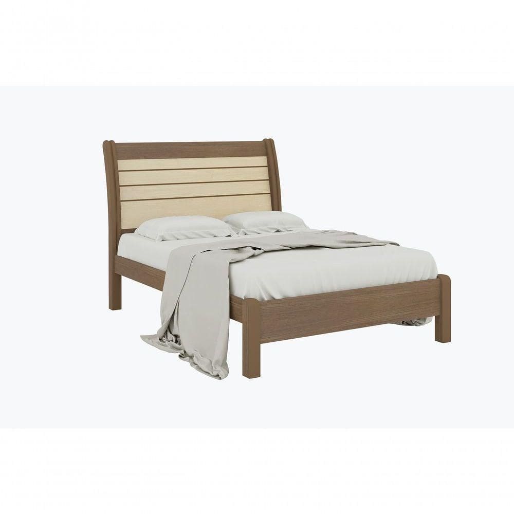 Cama Casal Com Detalhe Esmeralda Plus - D` Doro Castanho-linho-ripado