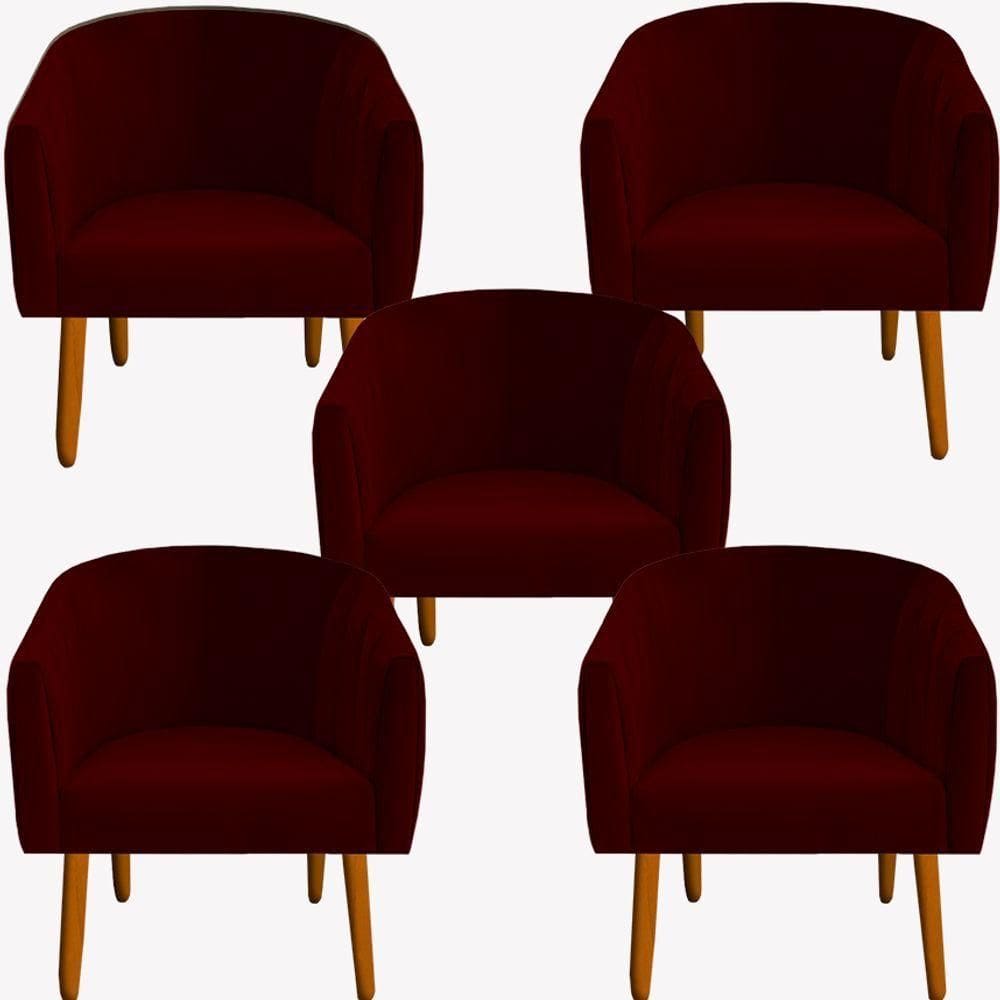 Kit 05 Poltrona Julia Decoração Salão Cadeira Escritório Recepção Estar Amamentação Suede Marsala D`classe Decor