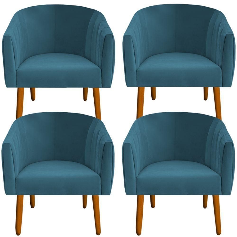 Kit 04 Poltrona Julia Decoração Salão Cadeira Escritório Recepção Estar Amamentação Suede Azul Tiffany D`classe Decor