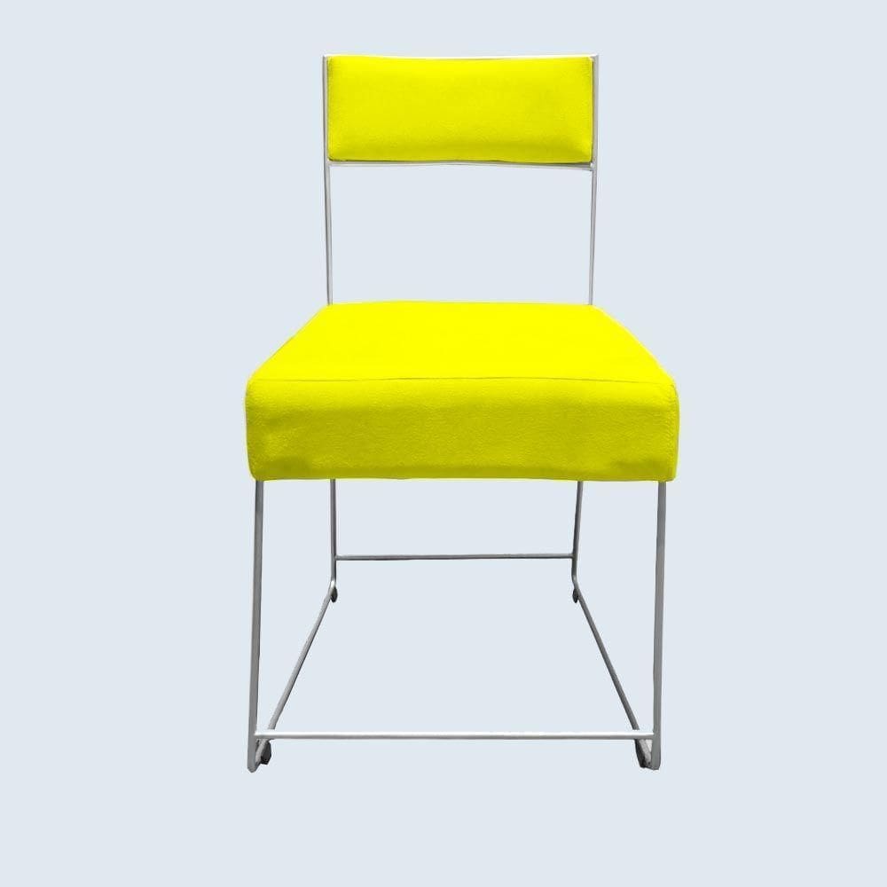 Cadeira Atena Base De Ferro Maciço Prata Suede Amarelo D`classe Decor