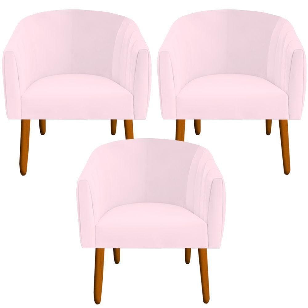 Kit 03 Poltrona Julia Decoração Salão Cadeira Escritório Recepção Estar Amamentação Suede Rosa Bebê D`classe Decor