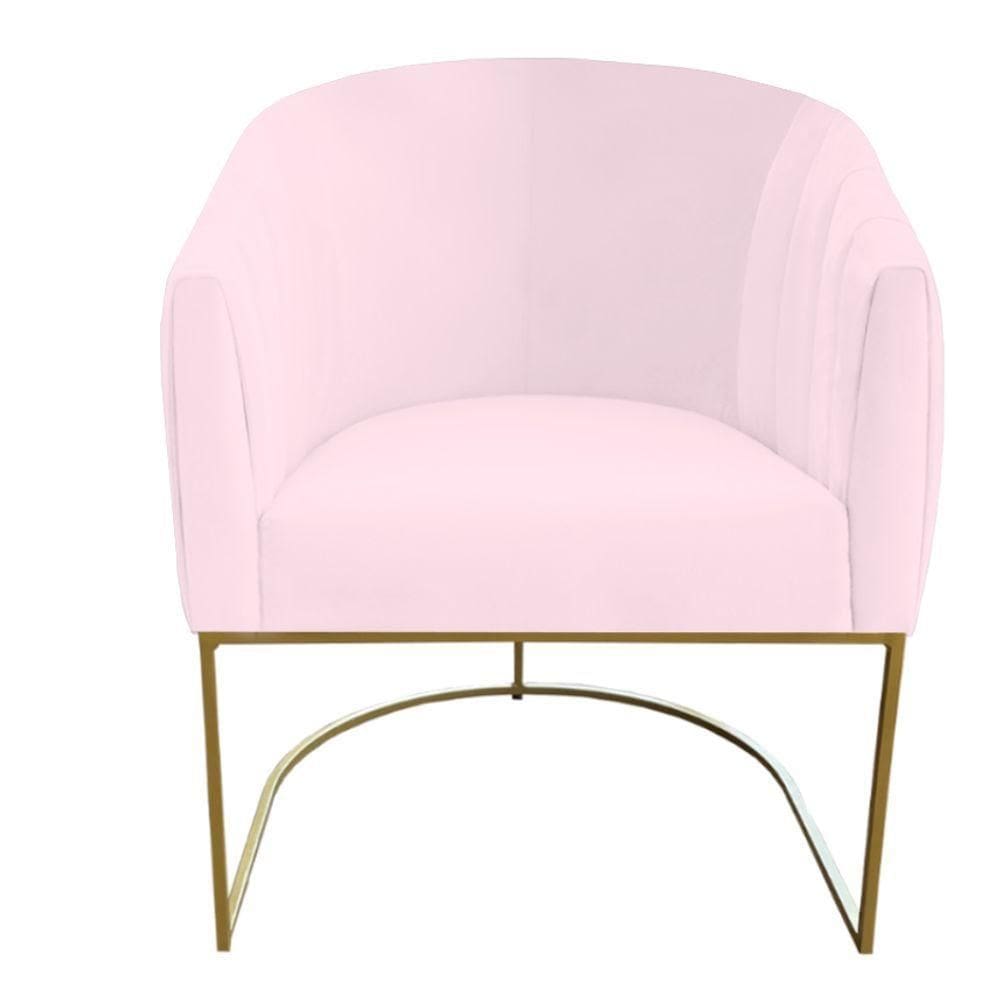 Poltrona Julia Com Base De Ferro Sala De Estar Escritório Recepção Clinica Suede Rosa Bebê D`classe Decor