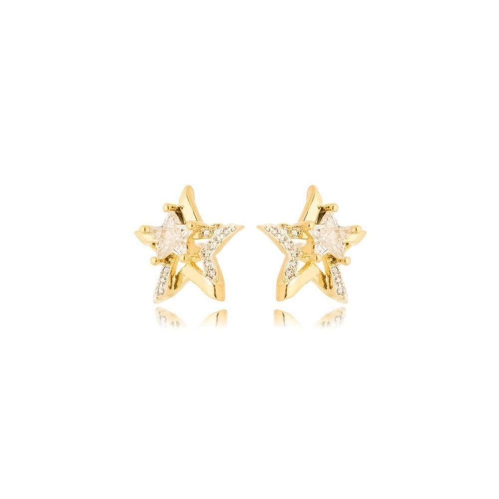 Brinco Estrela Reluzente Banhada A Ouro 18k