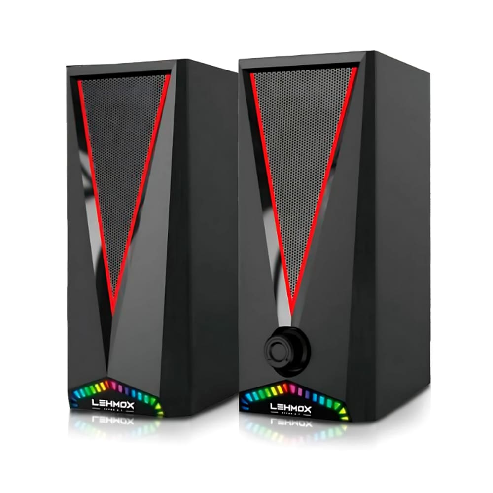 Caixa De Som Gamer Lehmox LEY-1874 Led RGB 5W*2 USB Para PC 1,5M Preto - LEY-1874
