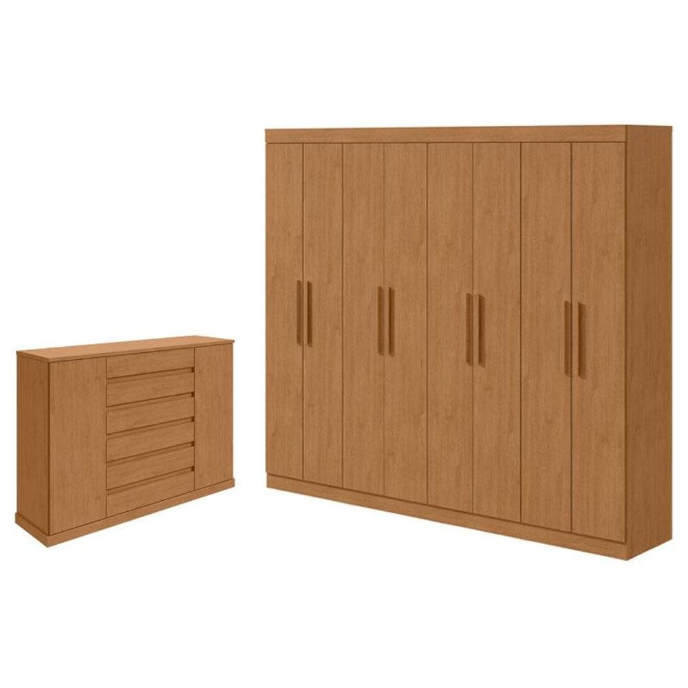 Guarda Roupa Casal Andara Soft e Cômoda Sapateira Vedra Amêndoa Clean – Lopas