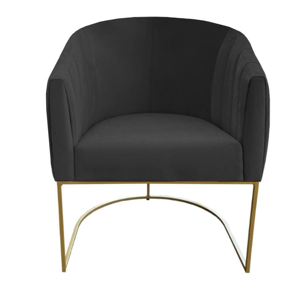 Poltrona Julia Com Base De Ferro Sala De Estar Escritório Recepção Clinica Suede Grafite D`classe Decor