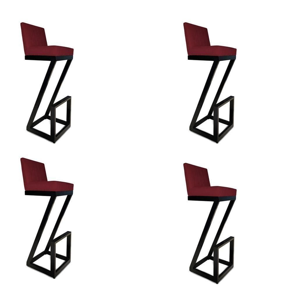 Kit 04 Banqueta Alta Z Base De Ferro Suede Marsala D`classe Decor