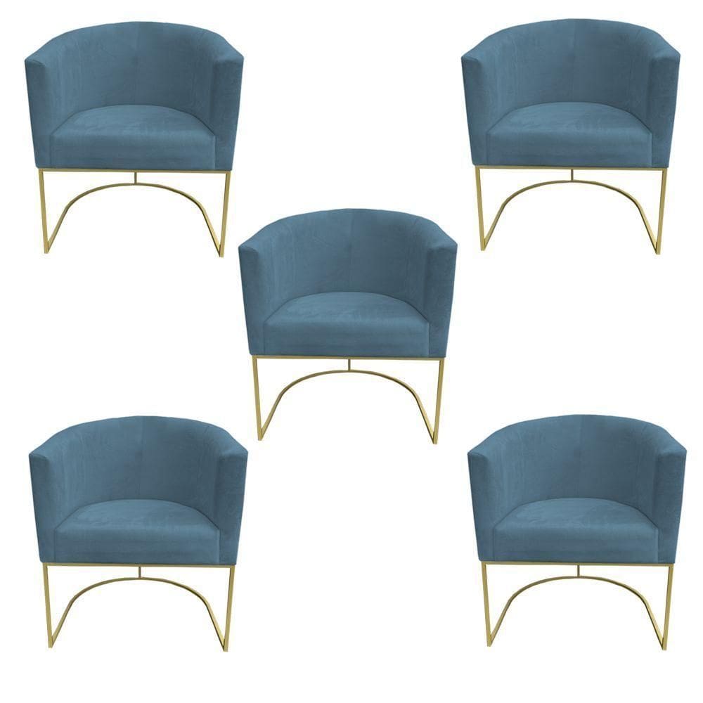 Kit 05 Poltronas Paola Base De Ferro Sued Azul Tiffany D`classe Decor
