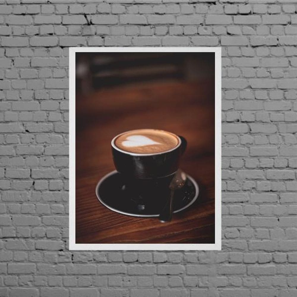 Quadro Rústico Xícara Café Coração Moldura Branca 33X24Cm