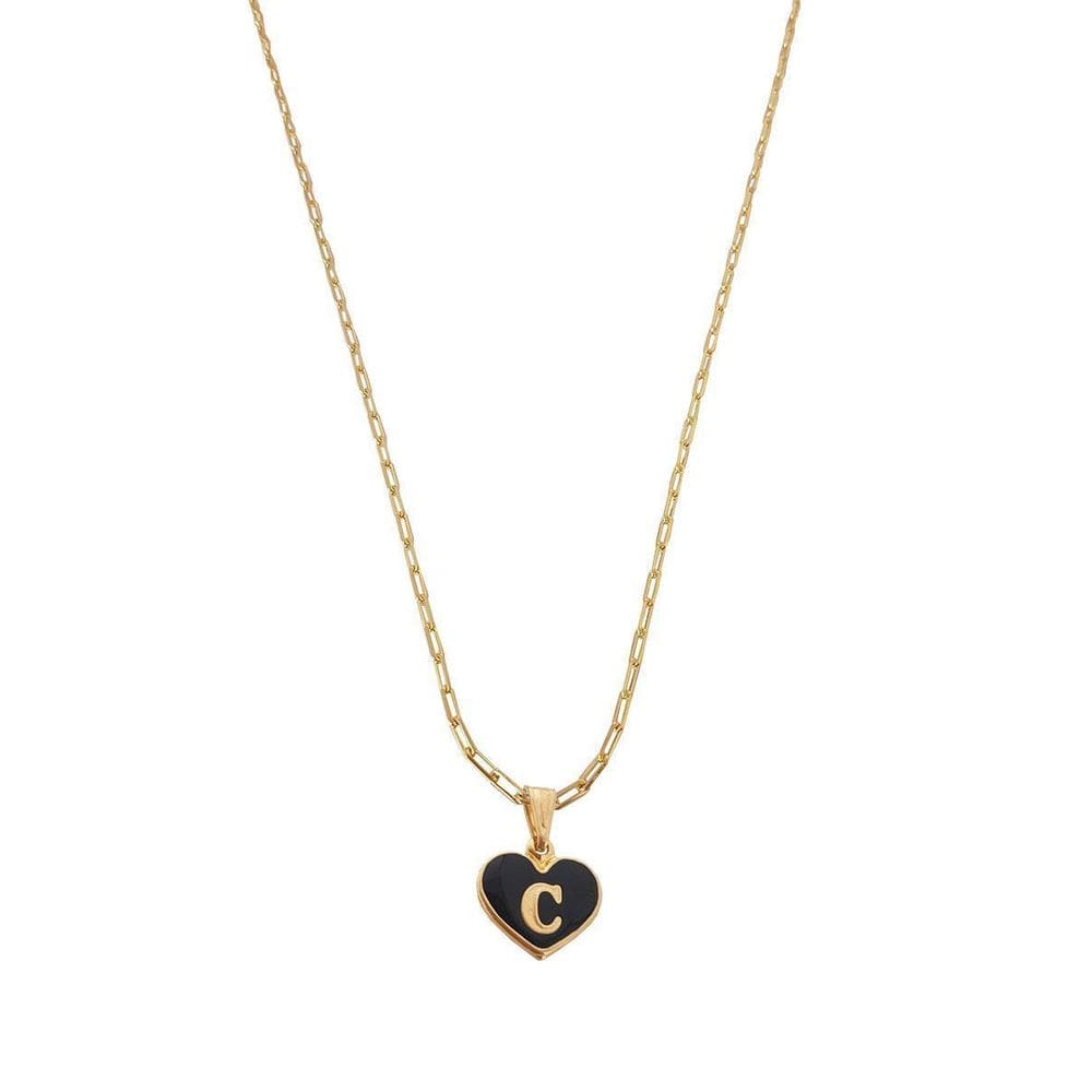 Colar Cartier 50Cm Coração Negro Letra C Banhado Ouro 18K