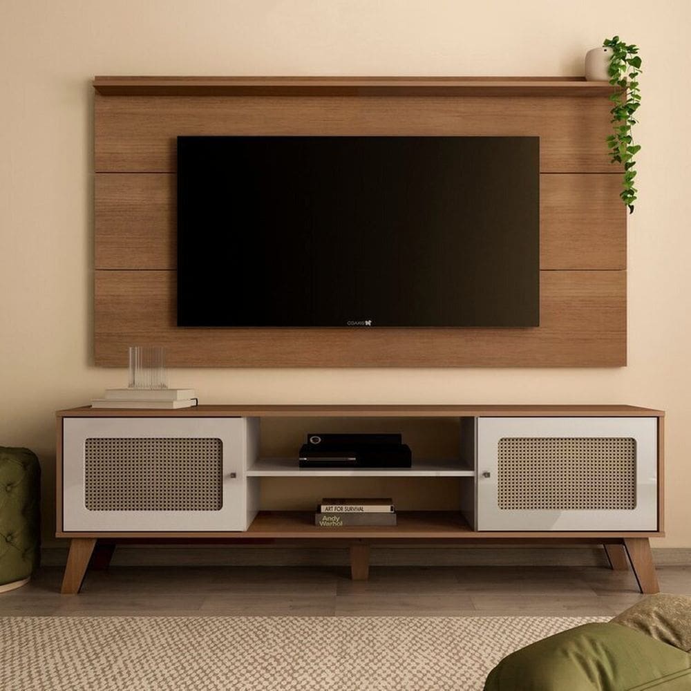 Rack com Painel com Suporte para Tv até 60 Polegadas Cinamomo/Off White