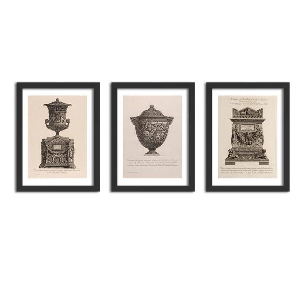 Kit 3 Quadros Decorativos Moldura Vasos Giovanni Piranesi