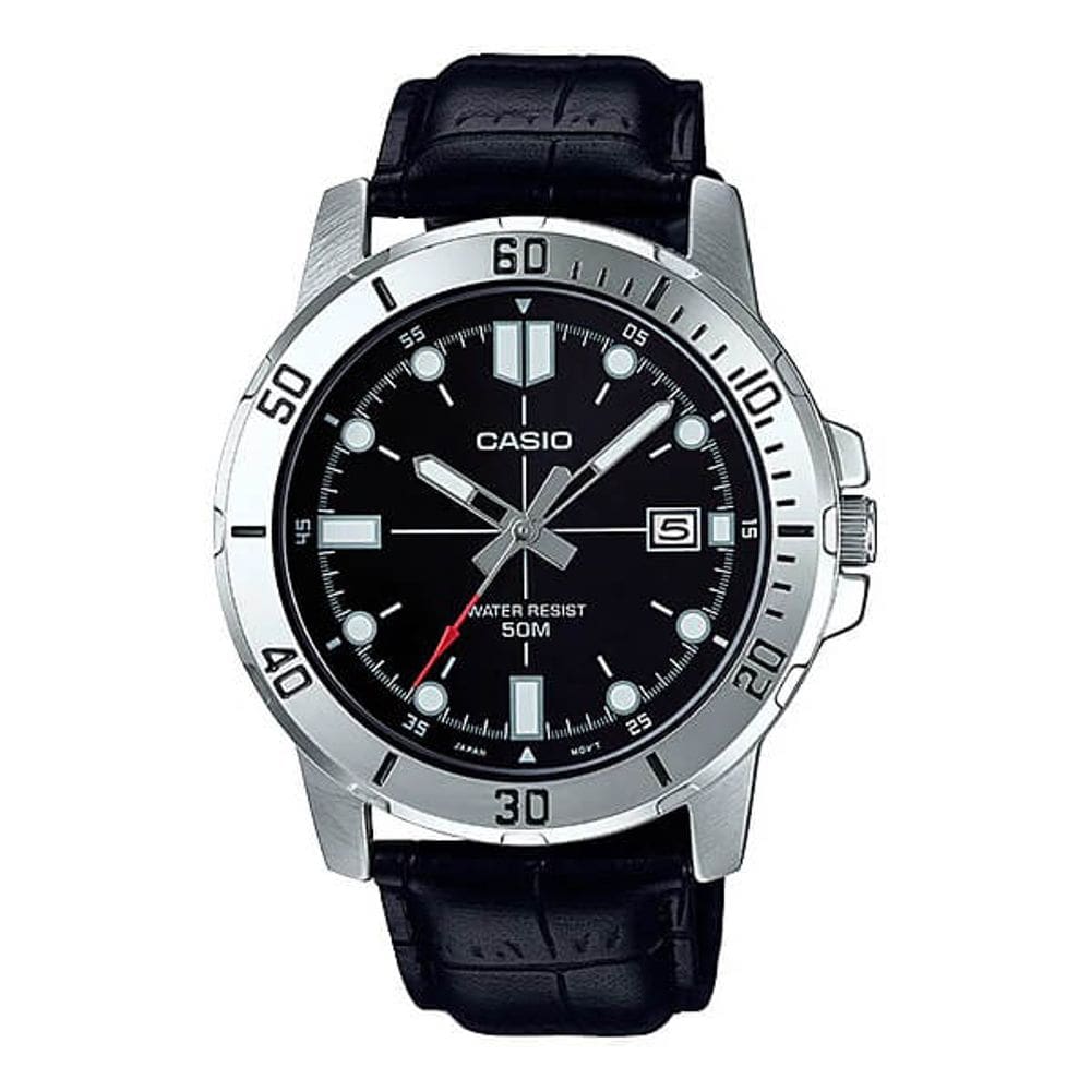 Relógio Masculino Casio Prata Fundo Preto Pulseira De Couro