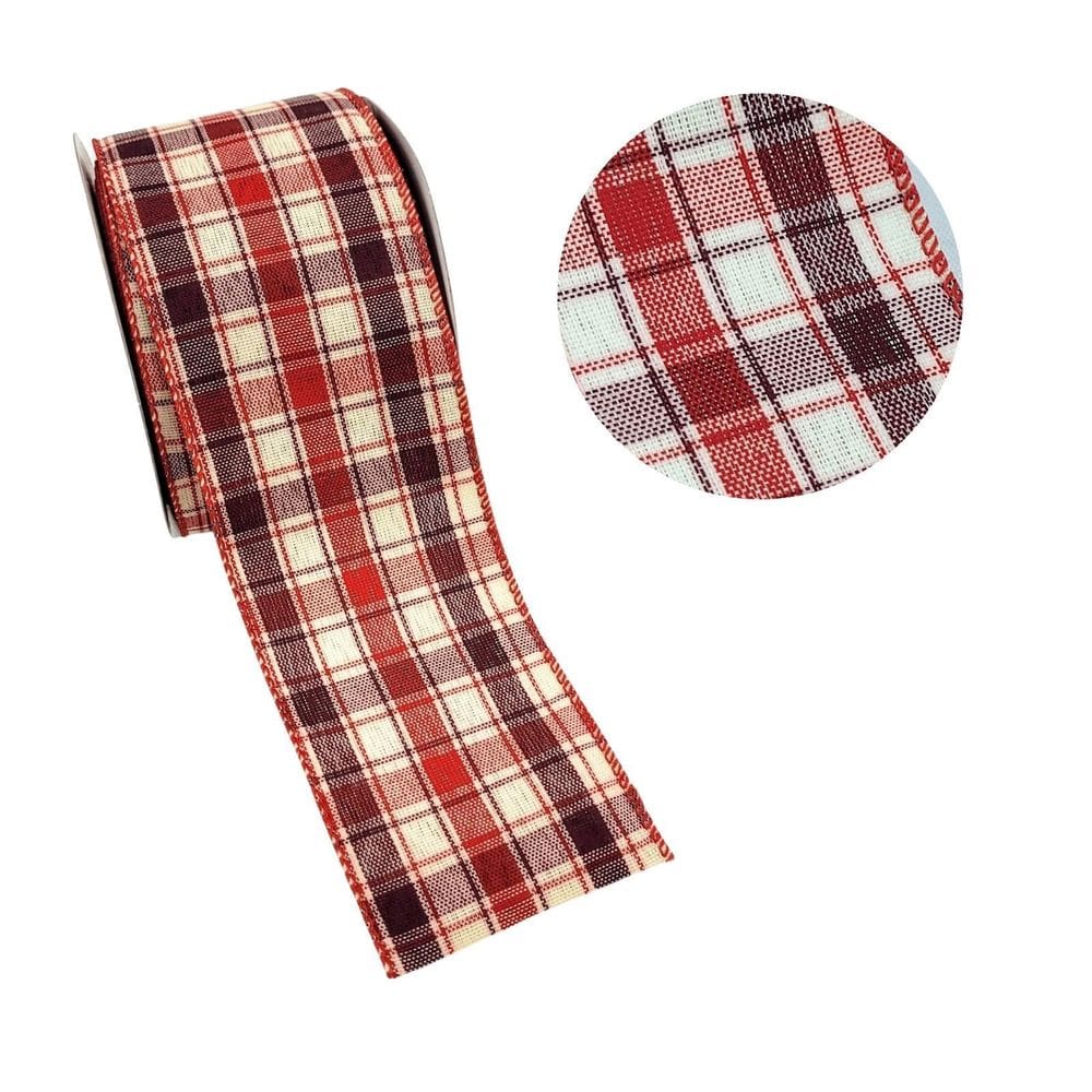Fita Vermelha Natalina 6Cmx9M Xadrez Natal Decorativa
