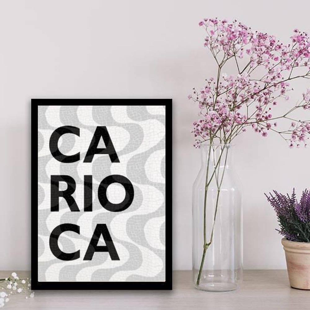 Quadro Calçada Copacabana Moldura Preta Com Vidro 33X24Cm