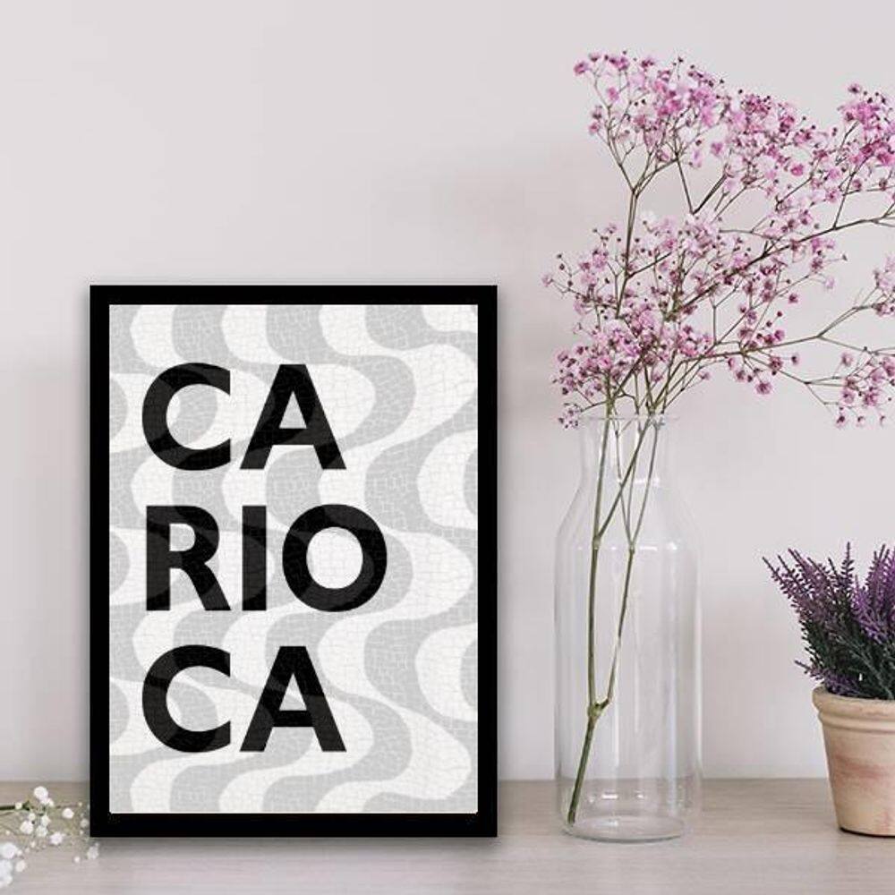 Quadro Calçada Copacabana Moldura Preta Com Vidro 33X24Cm