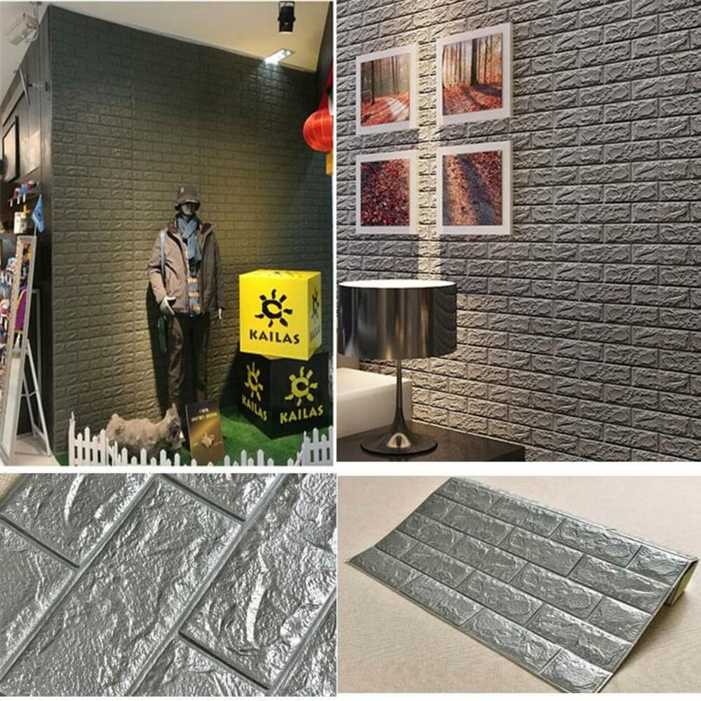 Placa Tijolinho Parede Papel Painel 3D Tijolo Cinza Auto Adesivo 77X70cm Revestimento Espuma Autocolante
