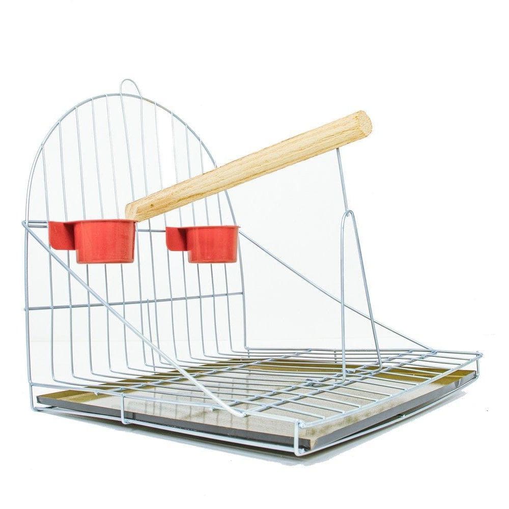 Poleiro Para Pássaros Com Comedouros E Bandeja Metálica