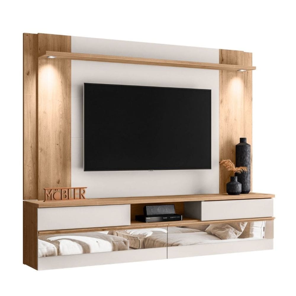 Painel Tv 75 Polegadas Flórida 200 cm Espelho Luminária LED