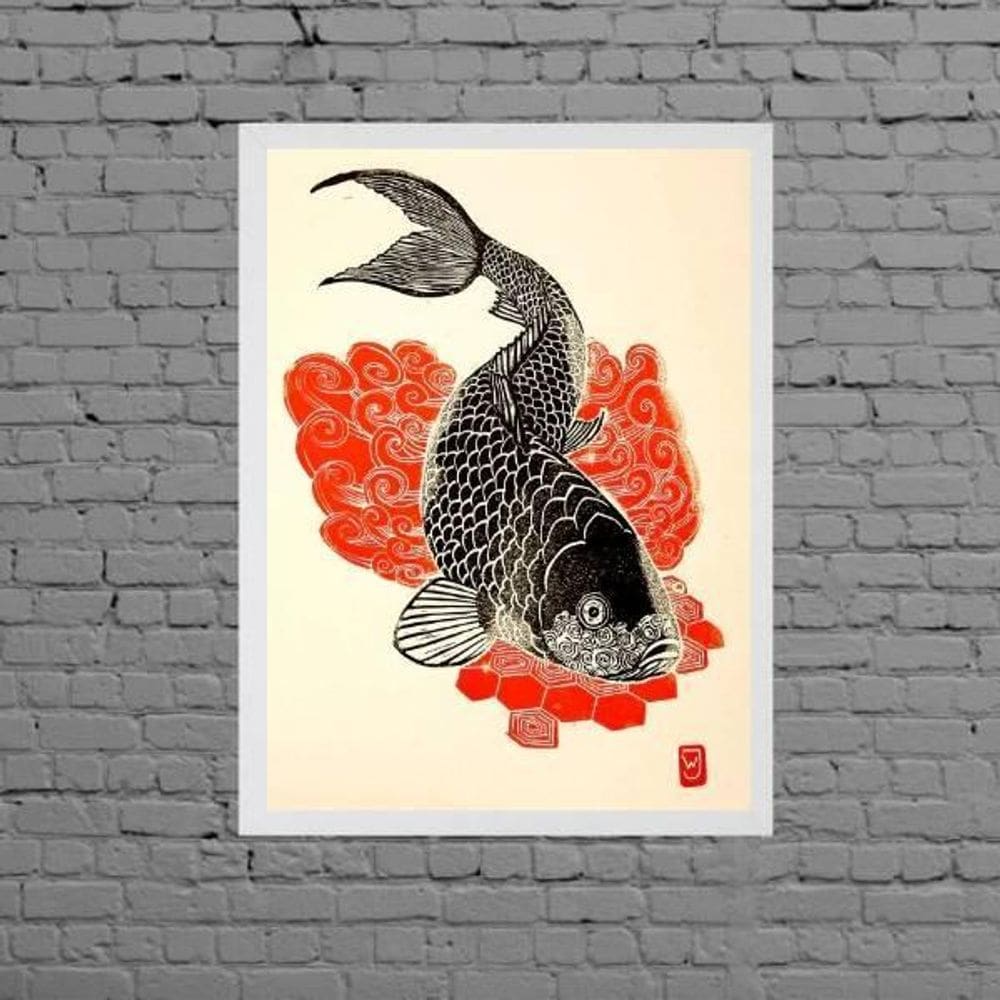 Quadro Decorativo Carpa Japonesa 33X24Cm - Com Vidro