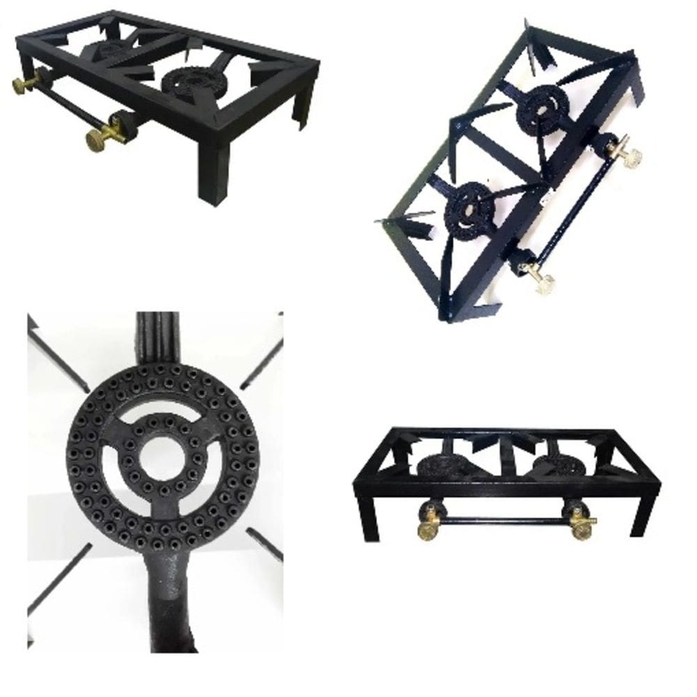 Fogao Semi Industrial Alta Pressao 2 Bocas Fogareiro A Gas Glp Queimador Ferro Fundido Portatil