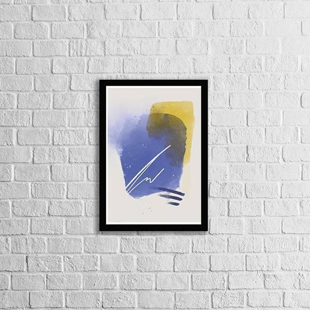 Quadro Abstrato Azul E Amarelo Ii 45X34Cm Com Vidro Preta