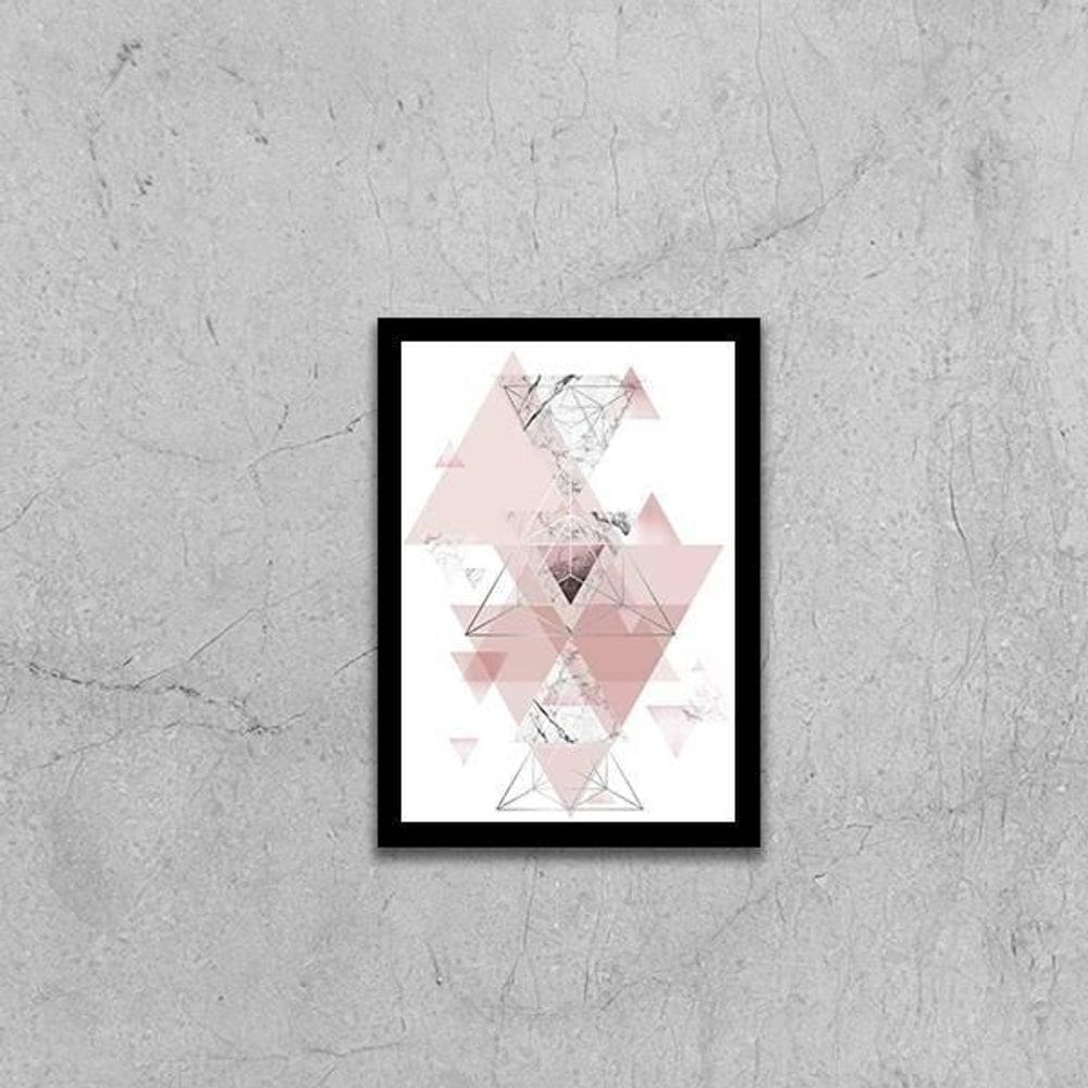 Quadro Abstrato Geométrico Triângulos Rosinhas 45X34 Preta