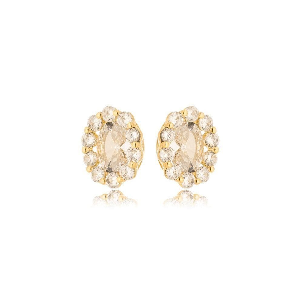 Brinco Oval Ponto De Luz Cravejado Banhado A Ouro 18k