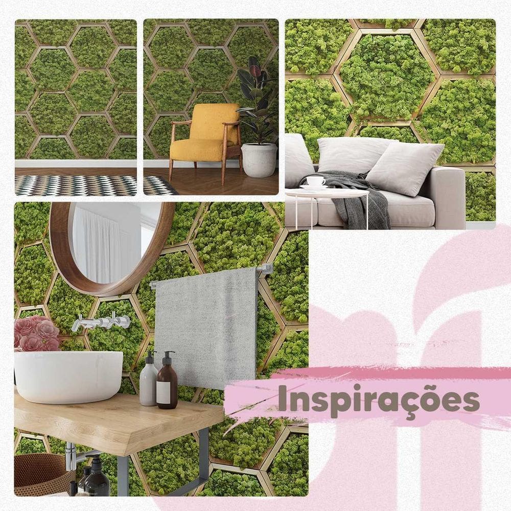 Papel De Parede Tapete De Musgo 3D Verde Geométrico 3M