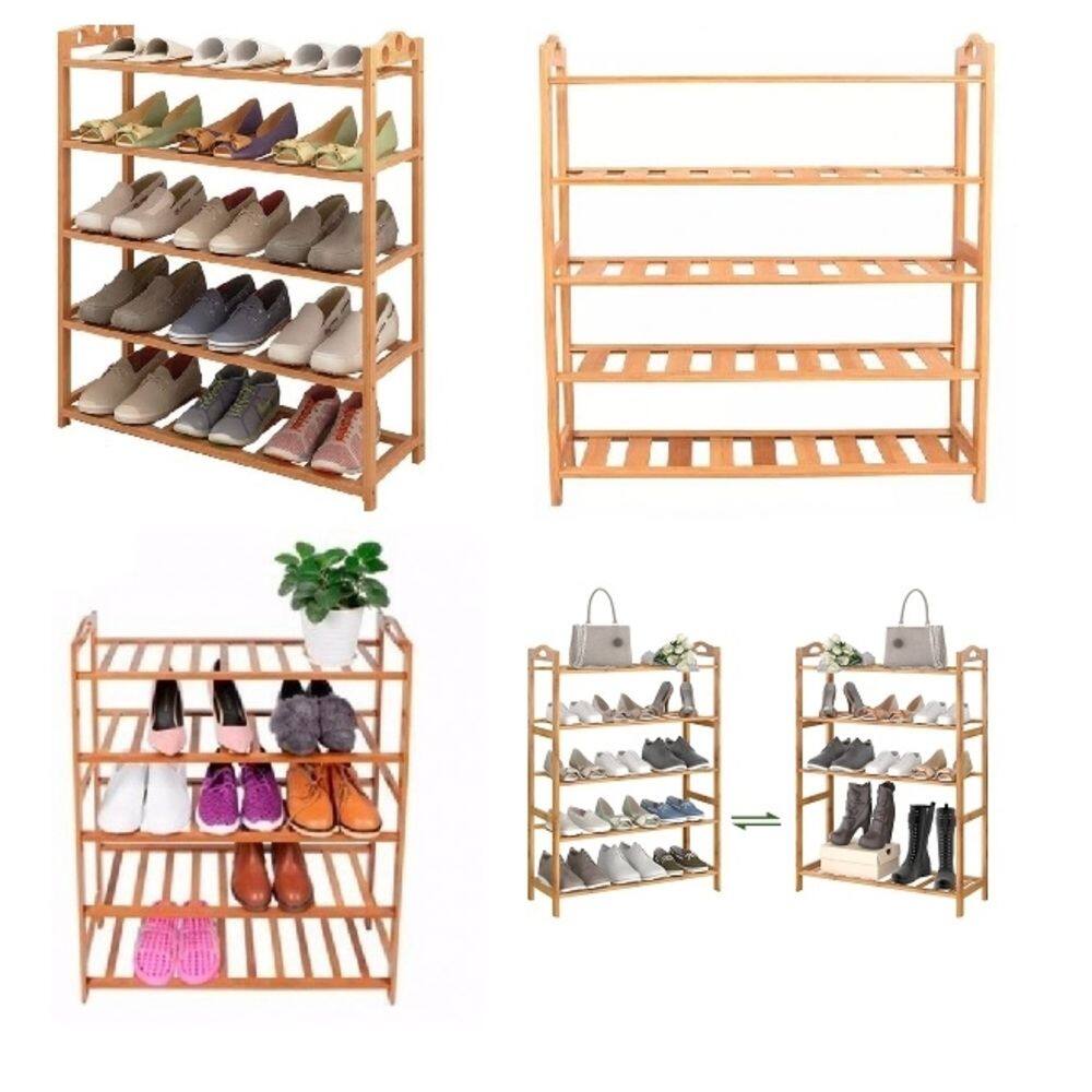 Sapateira Bambu Organizador Estante 5 Prateleiras 15 Pares Sapatos Casa Ecologica Madeira Desmontavel