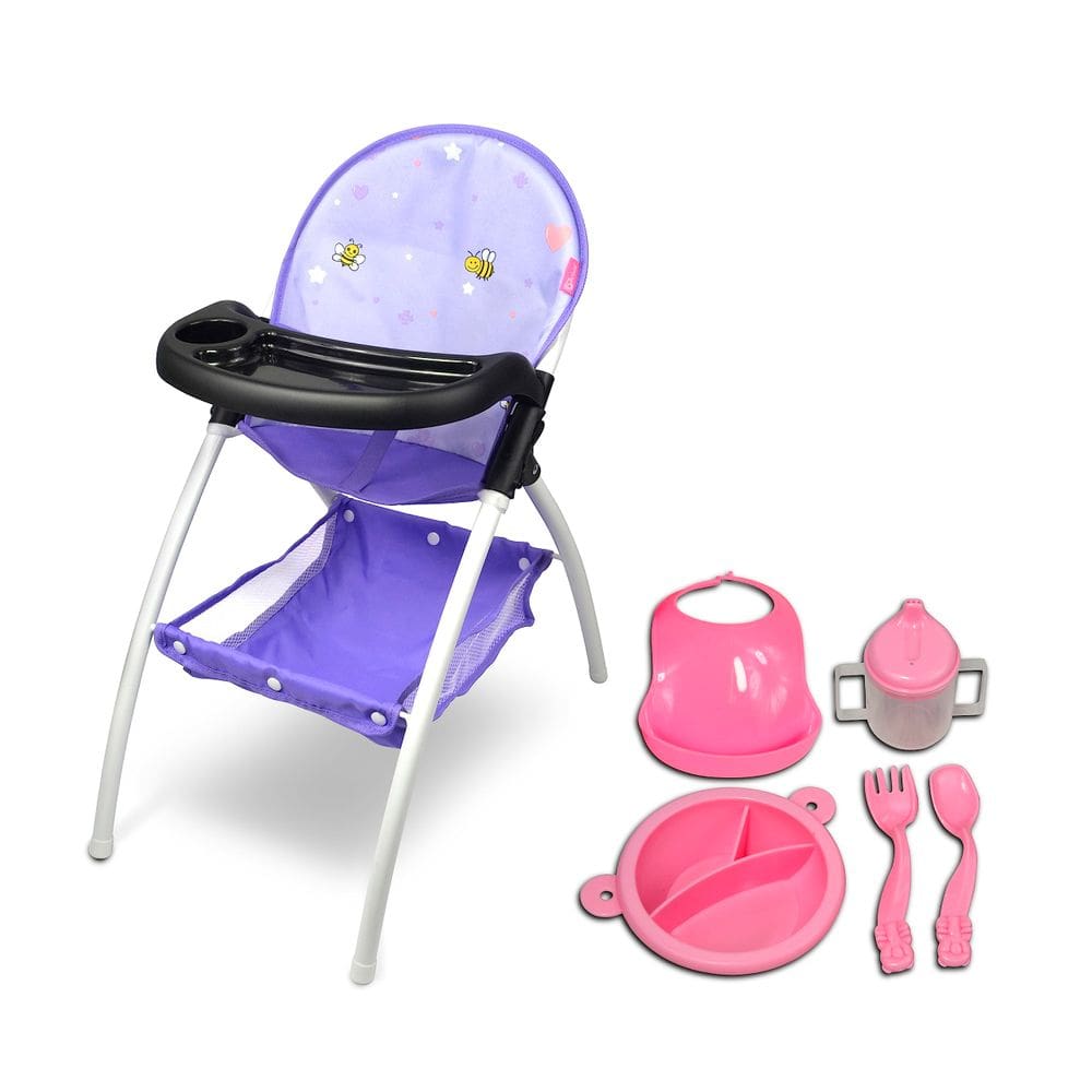 Cadeira alta Baby Doll Anivia DH010A roxa com brinquedos de 16 polegadas