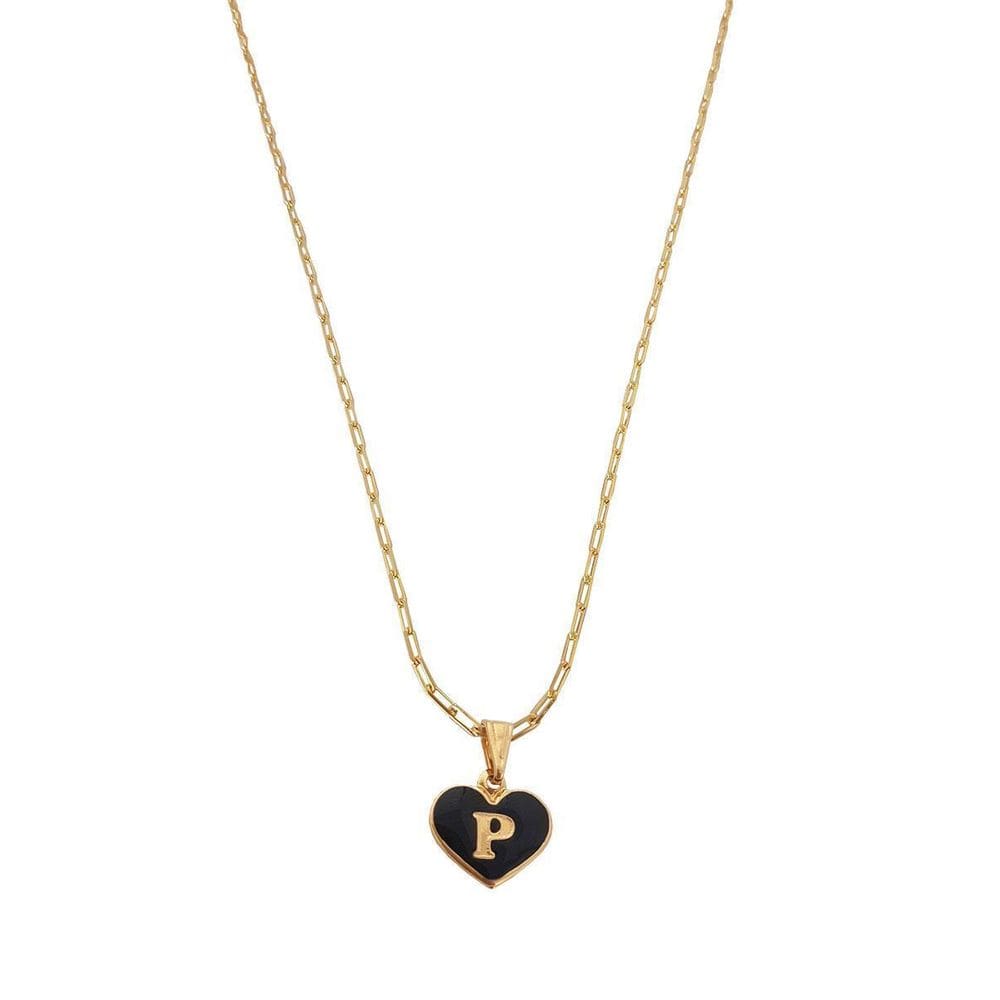 Colar Cartier 60Cm Coração Negro Letra P Banhado Ouro 18K