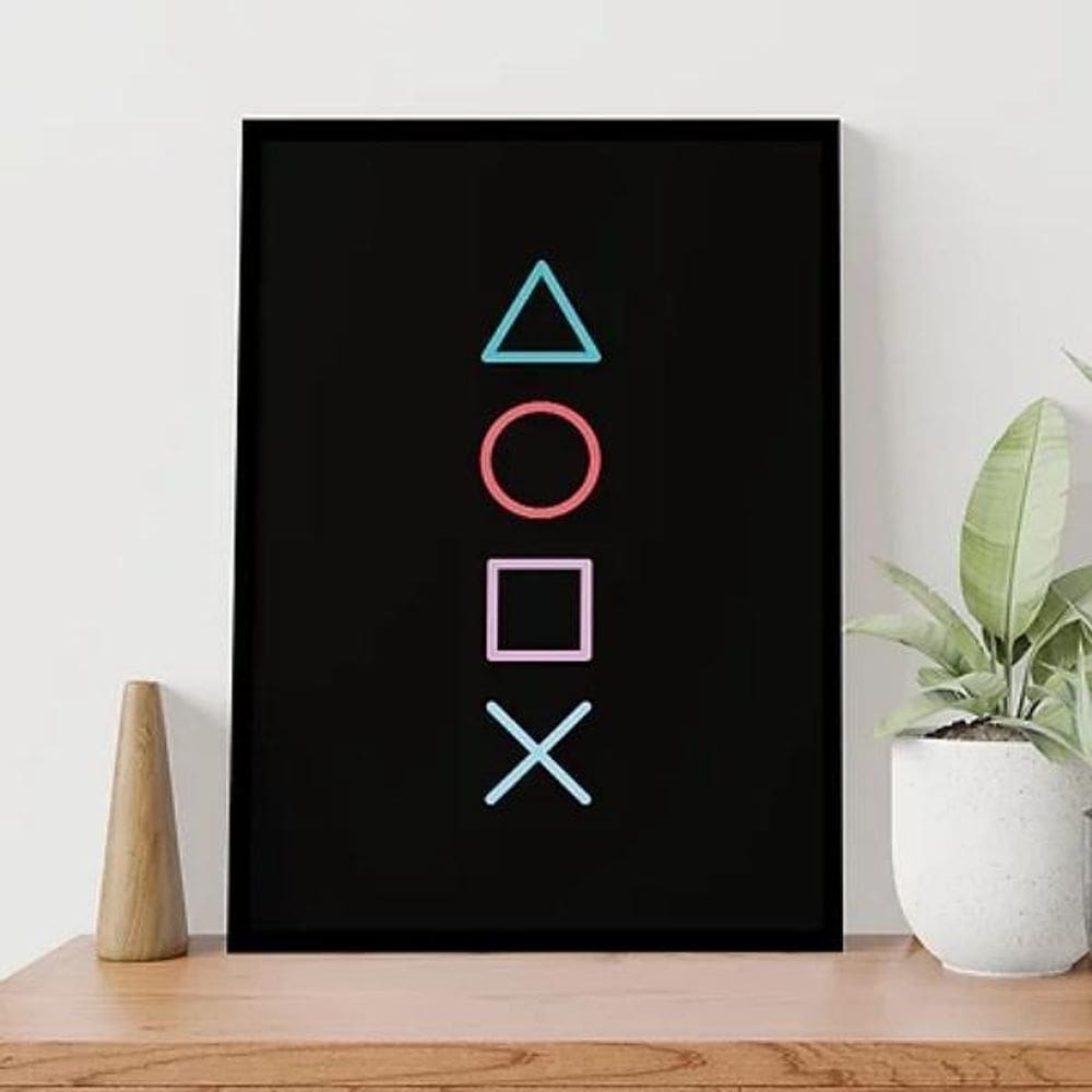 Quadro Gamer Símbolos Vídeo Game 24X18Cm - Com Vidro