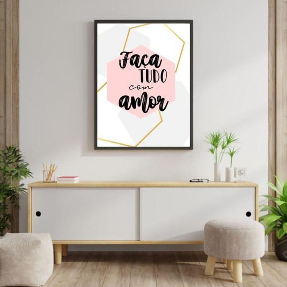 Quadro Geométrico Faça Tudo Com Amor 45X34Cm Moldura Preta