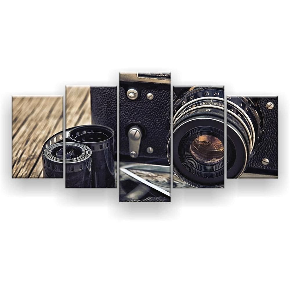 Quadro Decorativo Mosaico 5 Peças Câmera Fotografia
