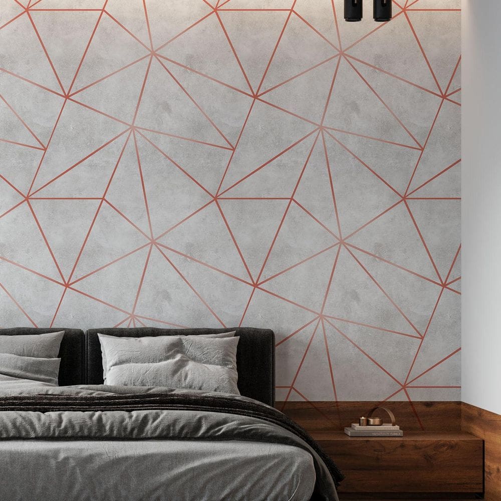 Papel De Parede Adesivo Zara Cimento Com Rosê Gold - 3,0M