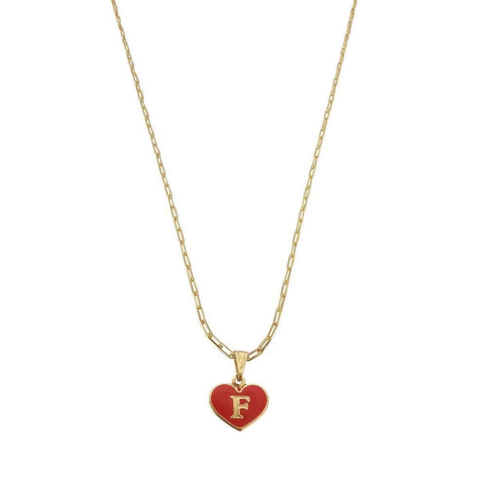 Colar Cartier 45Cm Coração Vermelho Letra F Banhado Ouro 18K