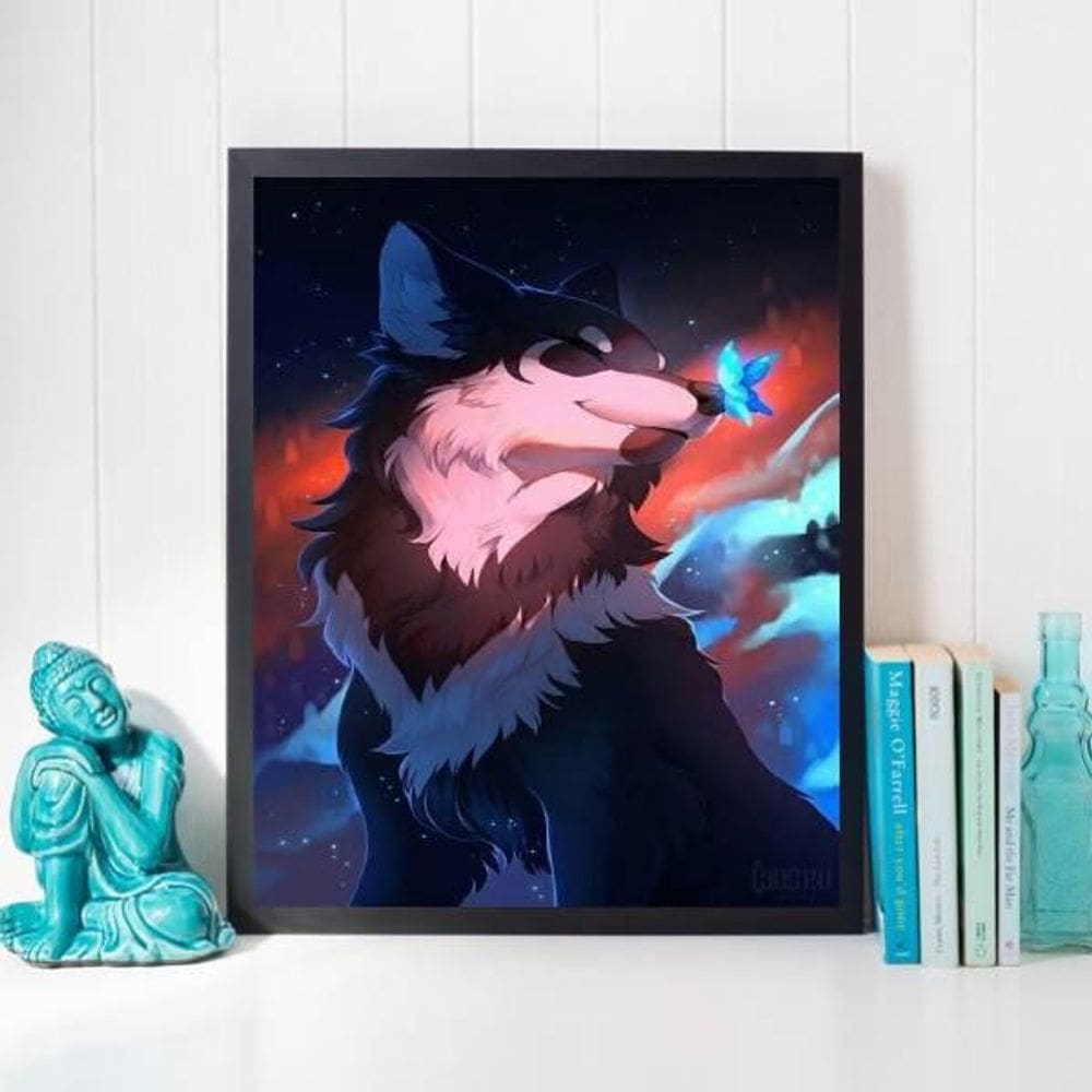 Quadro Decorativo Lobo Com Borboleta 45X34Cm