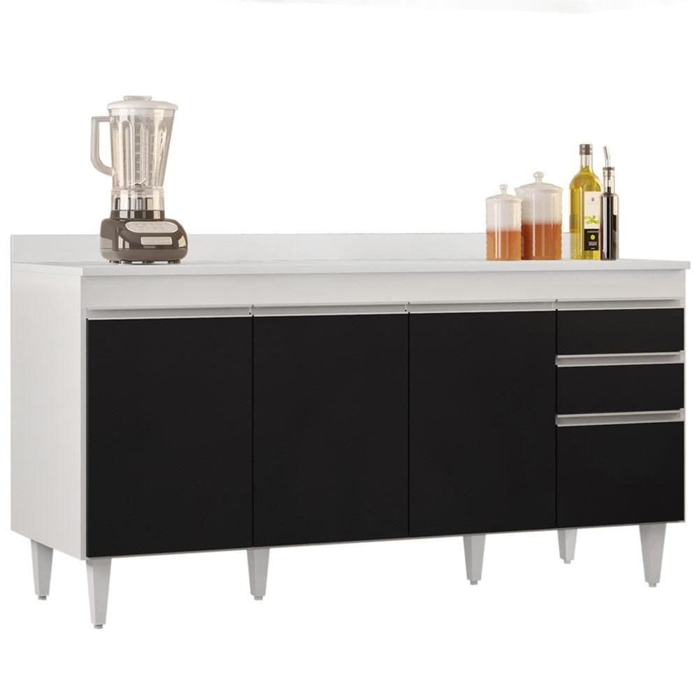 Balcão Gabinete Para Pia Com Tampo 160cm Arkansas Branco-preto - Lumil