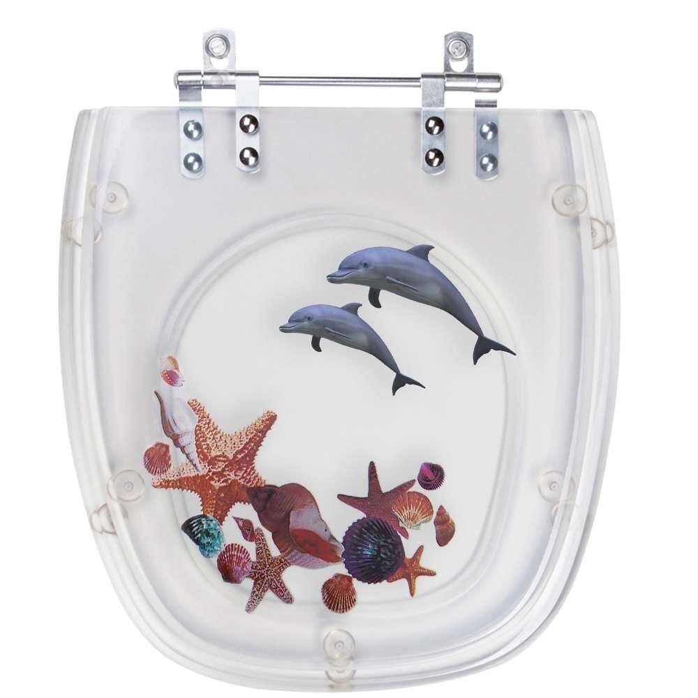 Assento Sanitário Poliester Flex Decorado Golfinho E Conchas Para Vaso Deca